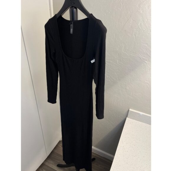 Skims Soft Lounge Long Sleeve Dress Ribbed Onyx Size XXS - Picture 4 of 10